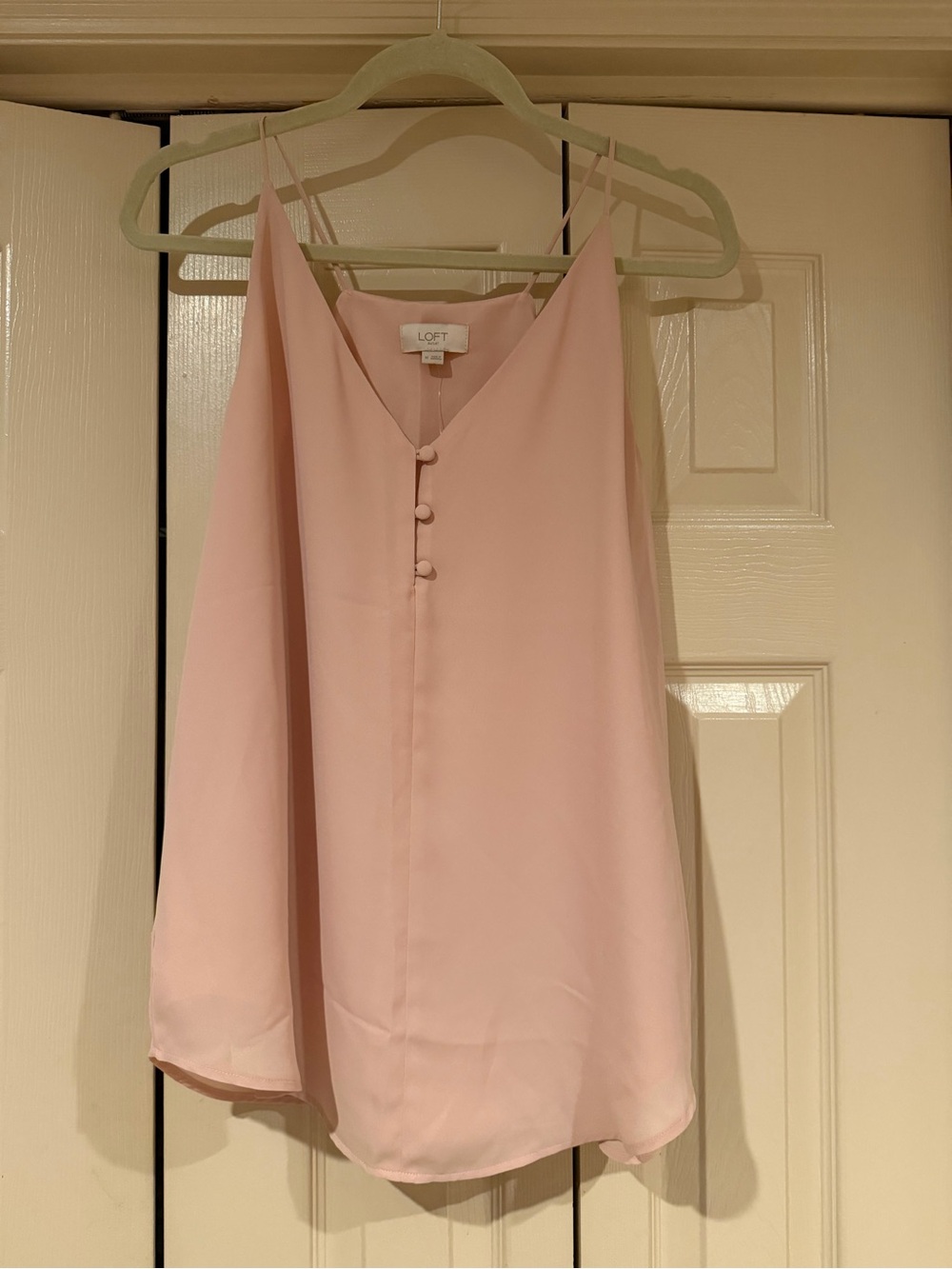 LOFT Light Pink V-Neck Spaghetti Strap Cami with Front Covered Buttons